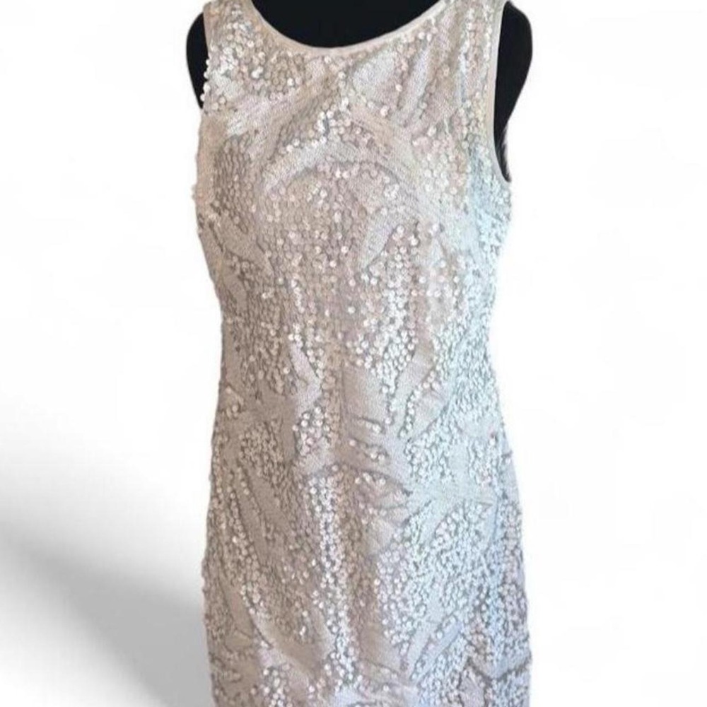 Donna Rico White Sequin Mini Dress Gold Back Zipper Bridal Second Look 8